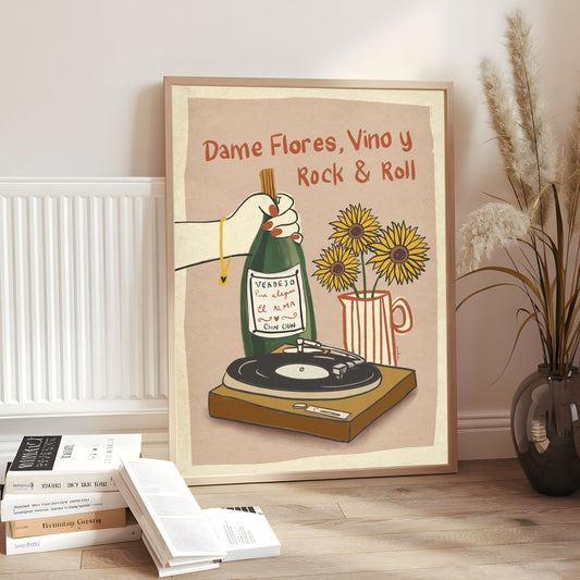 Ilustración "Dame flores, vino y rock & roll" SIN MARCO