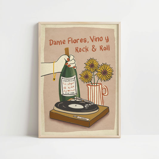 Ilustración "Dame flores, vino y rock & roll" SIN MARCO