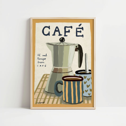 Ilustración "al mal tiempo buen café" - SIN MARCO