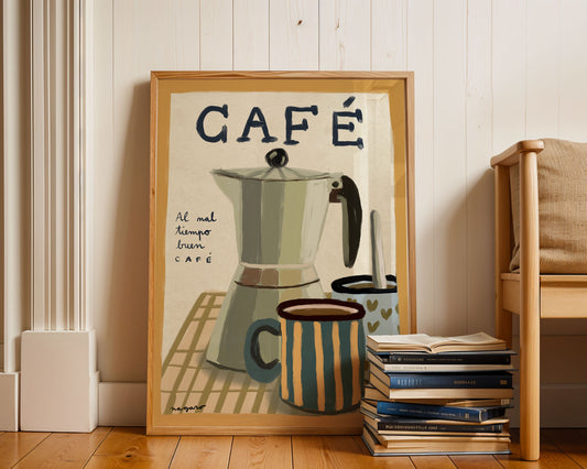 Ilustración "al mal tiempo buen café" - SIN MARCO